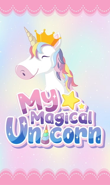 Unicorn icon on magic  pastel background