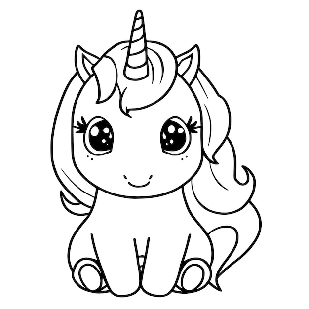 A unicorn is sitting on a white background Cute Unicorn Coloring Pages for Kids