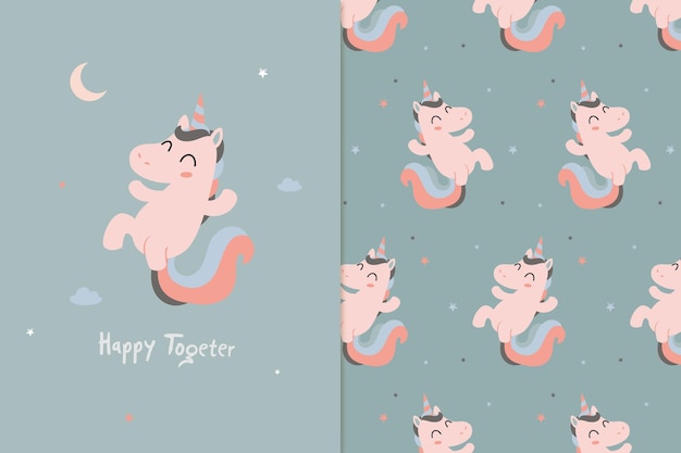 Unicorn jump illustration and pattern