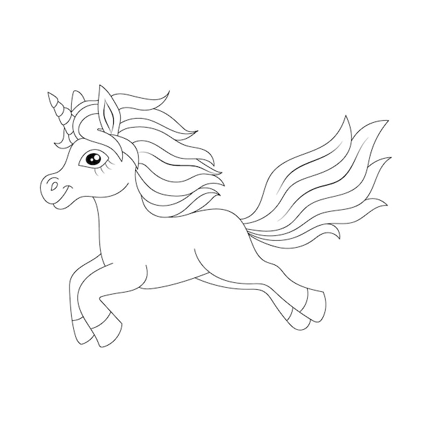 Unicorn kids coloring page vector blank printable design for children to fill in Free Vector