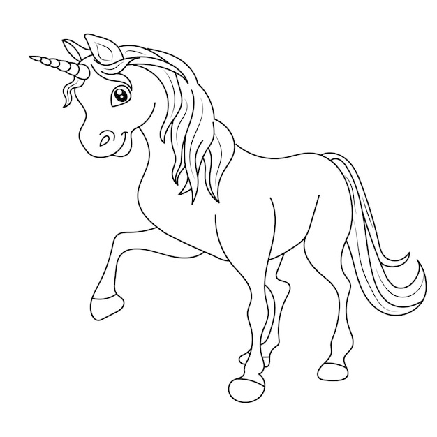 Unicorn kids coloring page vector blank printable design for children to fill in free vector