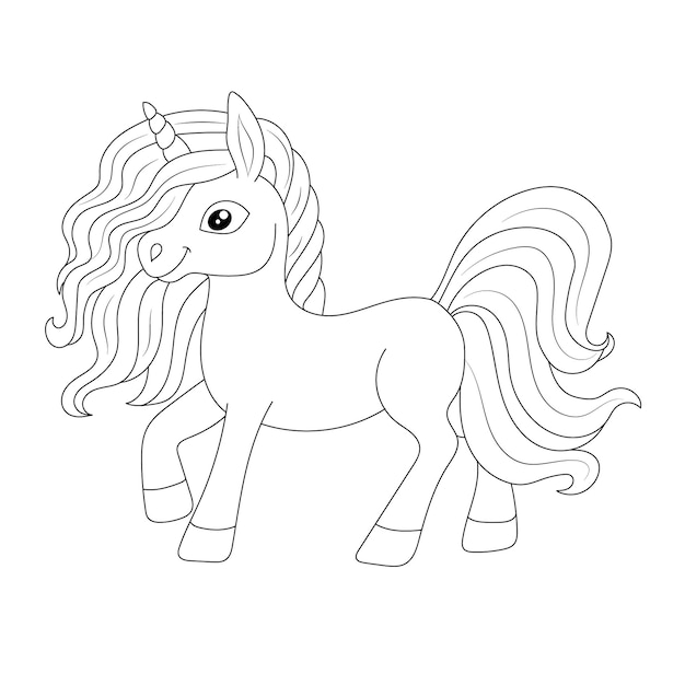 Unicorn kids coloring page vector blank printable design for children to fill in Free Vector