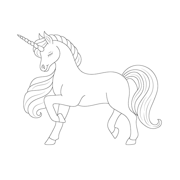 Unicorn kids coloring page vector blank printable design for children