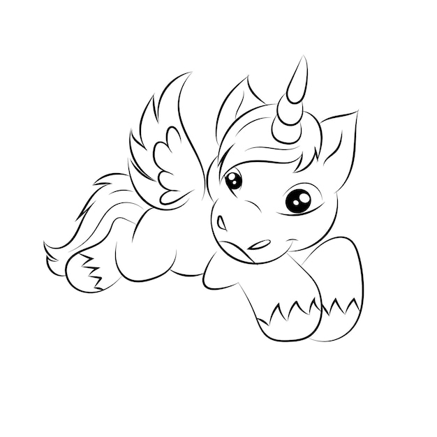 Unicorn kids coloring page vector blank printable design for children