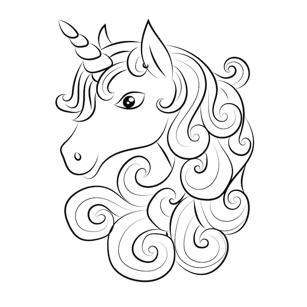 Unicorn kids coloring page vector blank printable design for children