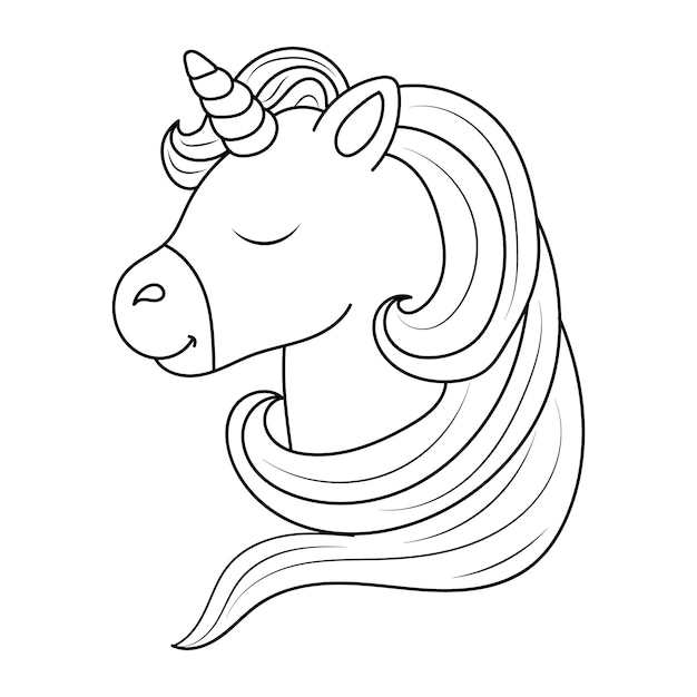 Unicorn kids Line art coloring page vector blank printable design for children