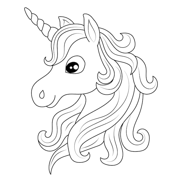 Unicorn kids Line art coloring page vector blank printable design for children