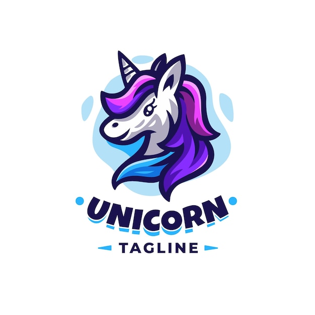 Vettore modello di progettazione di logo di unicorno con dettagli carini