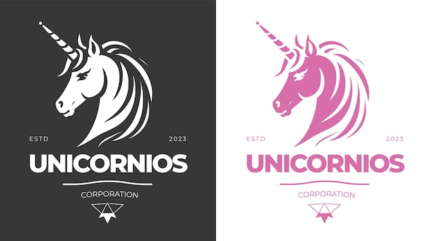 Design moderno del logo dell'unicorno, simbolo dell'unicorno