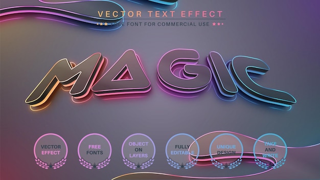 Vettore unicorno magico modifica lo stile del carattere modificabile effetto testo