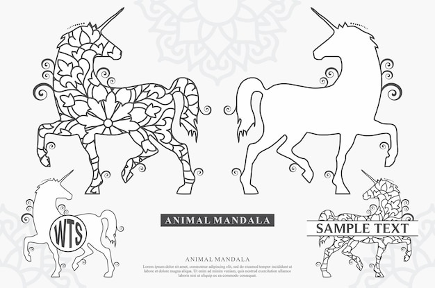 Unicorn Mandala Boho Style elements vector illustration