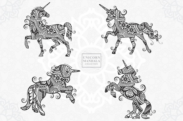 Illustrazione di vettore degli elementi di stile di boho della mandala dell'unicorno