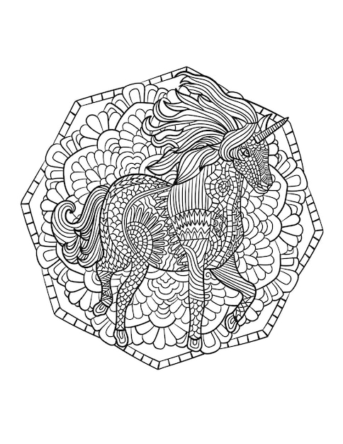 Unicorn Mandala Coloring Pages for Adults