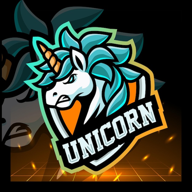 Distintivo con logo esport mascotte unicorno