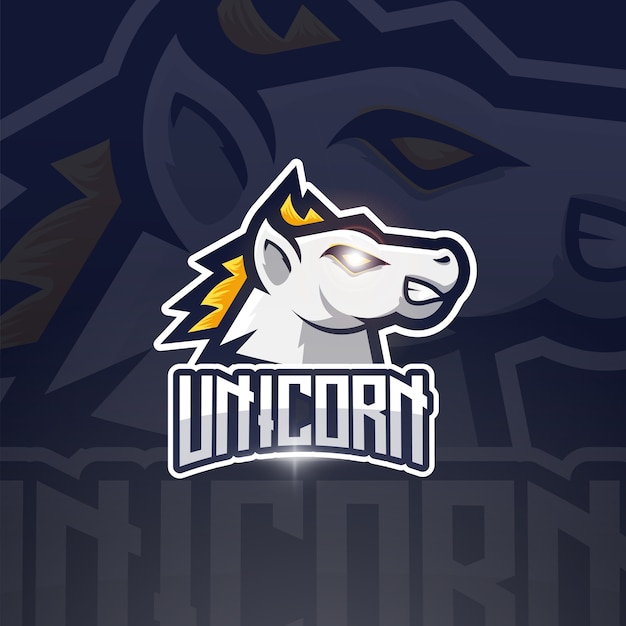 Vettore design del logo esport mascotte unicorno