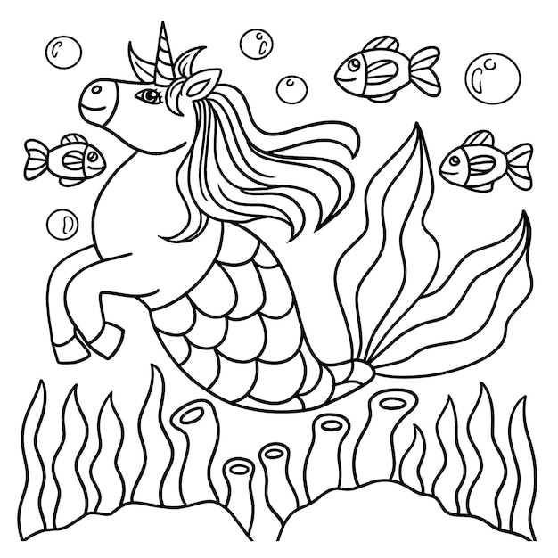 Unicorn Mermaid Coloring Page for Kids