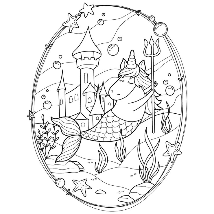 Premium Vector | Unicorn Mermaid Coloring Page for Kids