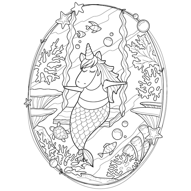 Unicorn mermaid coloring page for kids