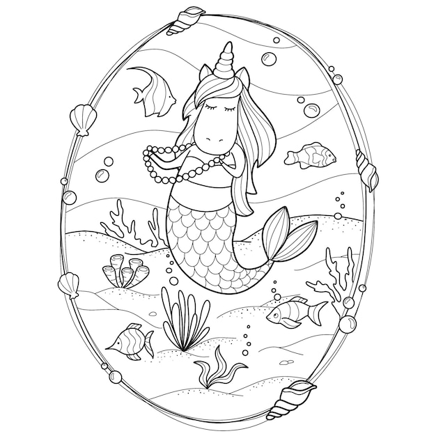 Unicorn Mermaid Coloring Page for Kids