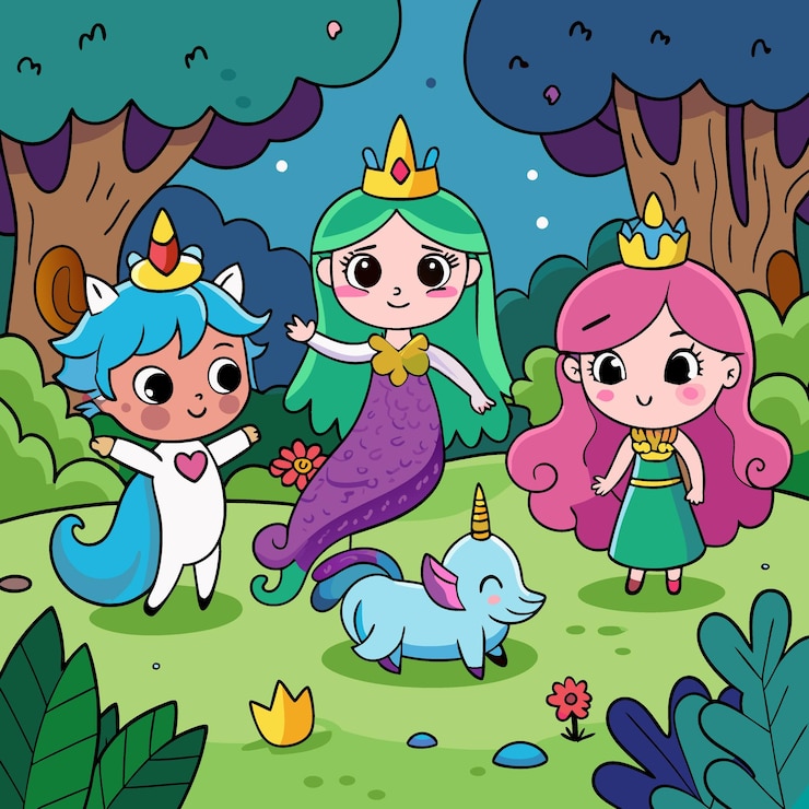 Vector unicorn mermaid and princess vector illustration