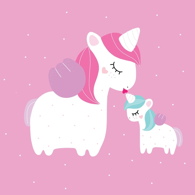 Unicorn mother baby two horses pony