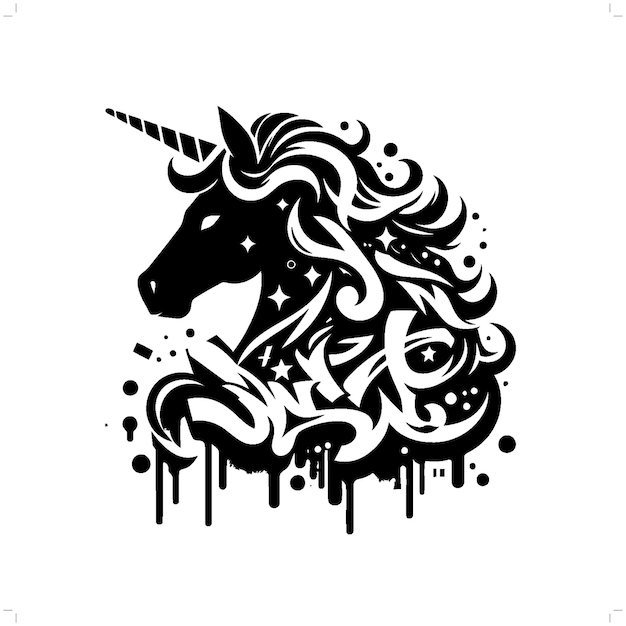 unicorn mythologie schepsel silhouet graffiti tag hip hop straatkunst typografie illustratie