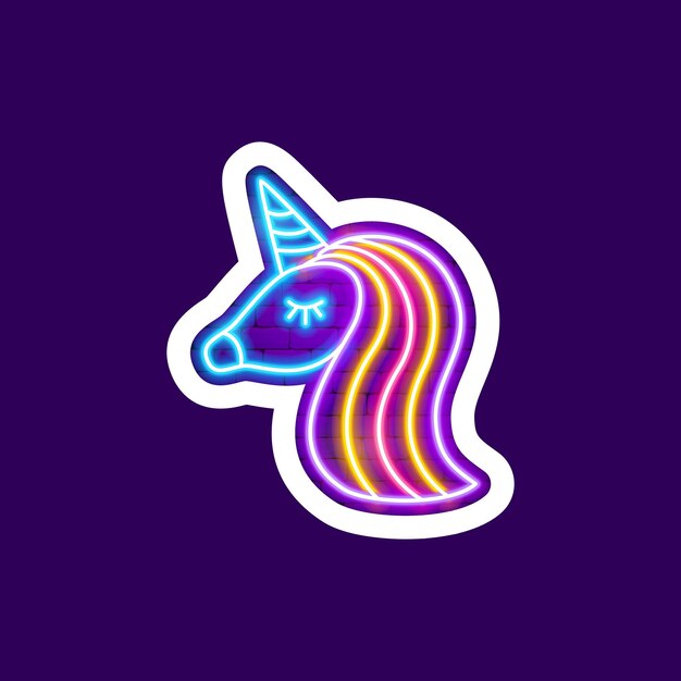 Unicorn neon sticker. vector illustration of happy object.