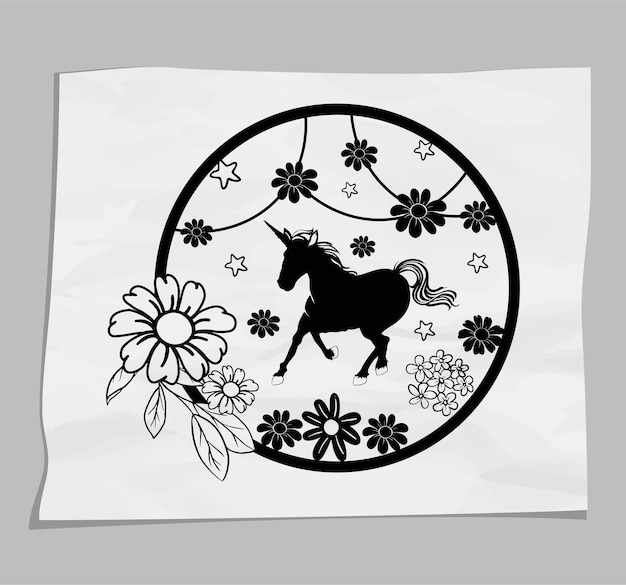 Vector unicorn paper cut design