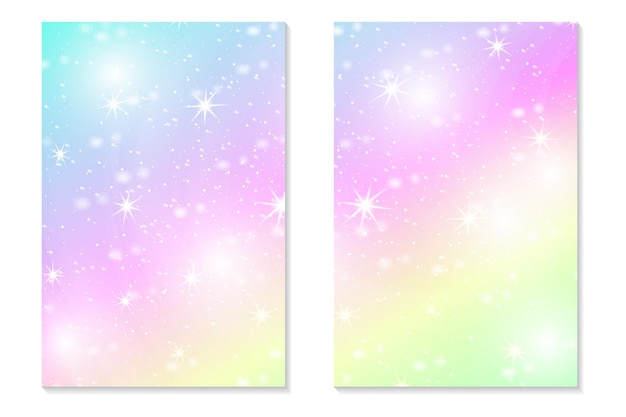 Unicorn rainbow background Holographic sky in pastel color Bright hologram mermaid pattern in princess colors Vector illustration Unicorn Fantasy gradient colorful backdrop with rainbow mesh