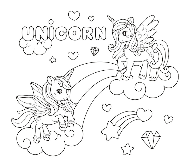 Unicorn rainbow coloring page