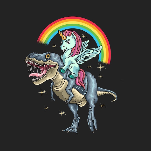 Unicorn ride dinosaur illustration