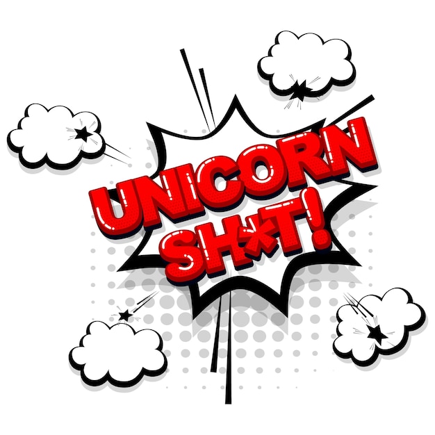 Unicorno merda fumetto rosso testo raccolta effetti sonori stile pop art vector discorso bolla