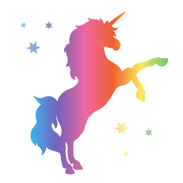 Vector unicorn silhouette flat plain design with rainbow gradient colour magic creature