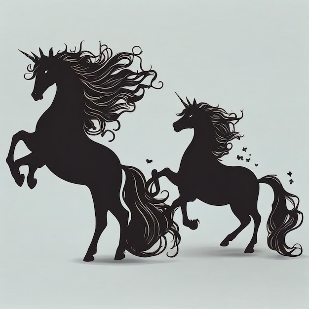 Unicorn silhouettes cartoon vector background