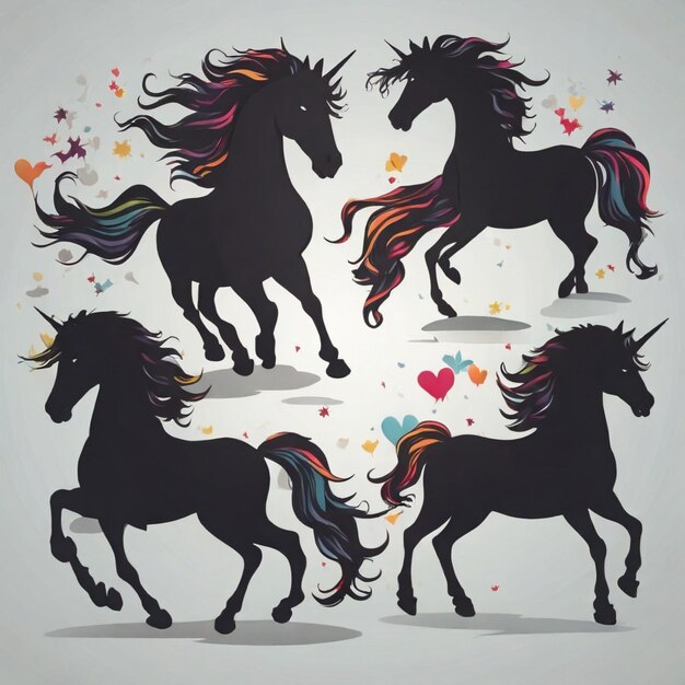 Vector unicorn silhouettes cartoon vector background
