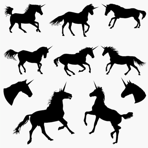 Vector unicorn silhouettes