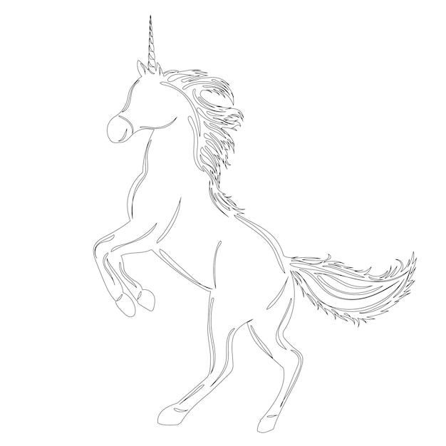 Unicorn sketch on white background outline isolated vector