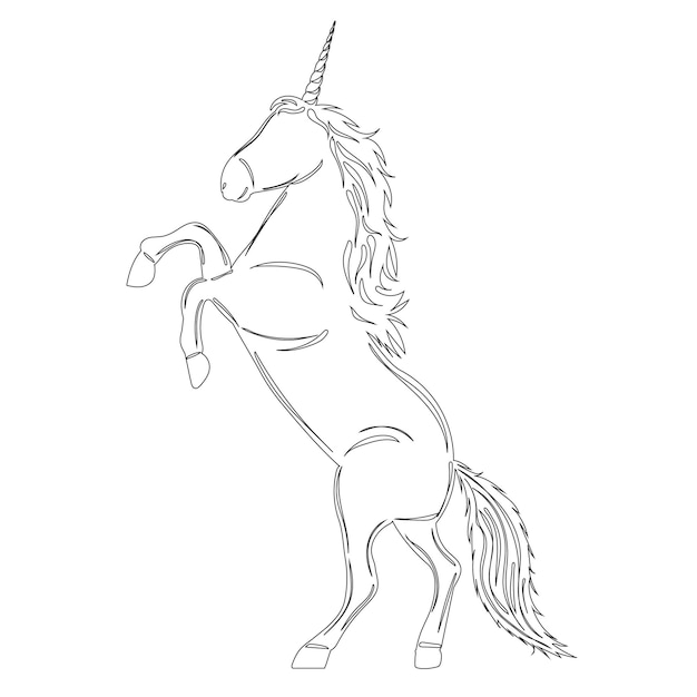 Unicorn sketch on white background outline isolated vector