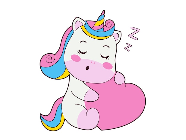 Unicorn Sleeping Holding Heart Illustration