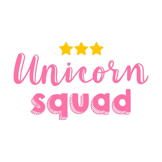 Unicorn squad vector belettering roze eenhoorn thema poster voor meisjes schattig interieur posterontwerp