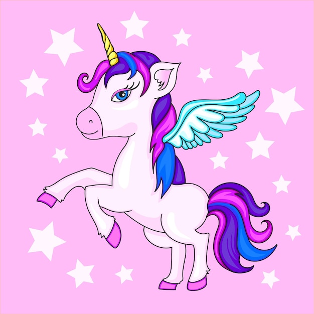 Unicorno su sfondo stellatounicorno magico rosa carino disegno vettoriale su sfondo rosa stampa per tshirt illustrazione di disegno romantico a mano per bambiniunicorno carinoxdxa