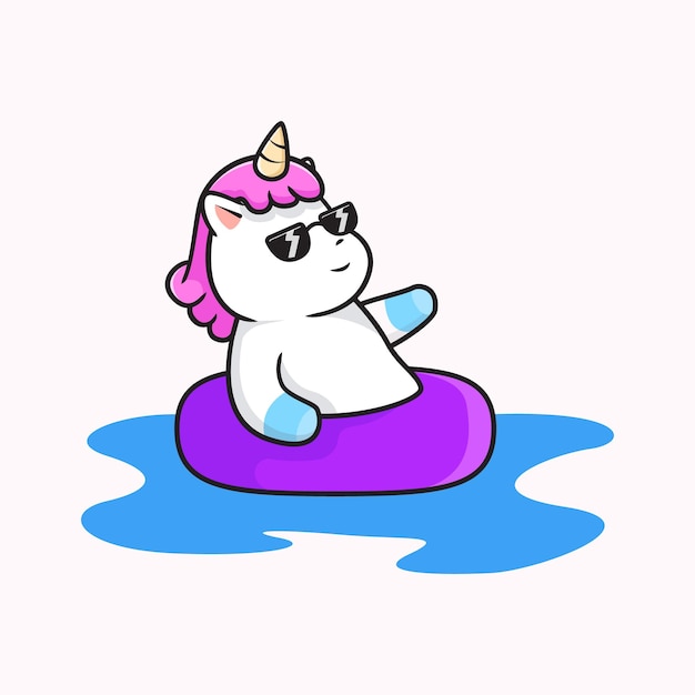 Vector unicorn on swimming pool cute cartoon illustration vector suitable for children books, stickers, banners, t-shirt, and other graphic product