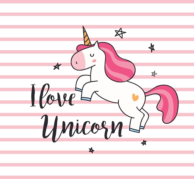 Unicorn t-shirt ontwerp op stripe achtergrond