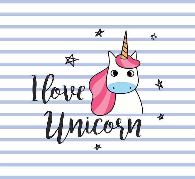 Vector unicorn t-shirt ontwerp op stripe achtergrond
