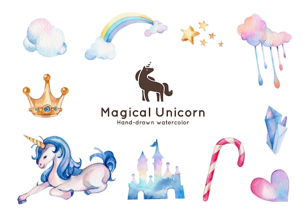 Unicorn theme watercolor illustration