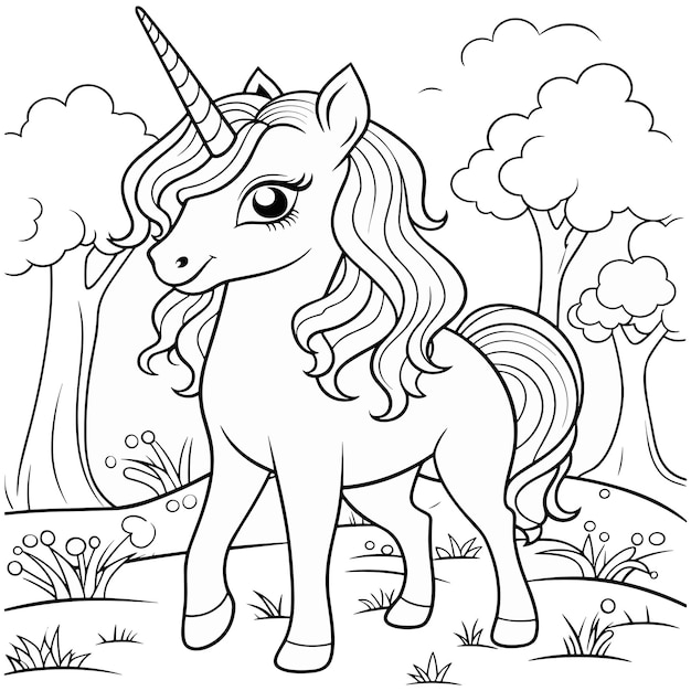 Unicorn Walking In Forest Coloring Page for Adults