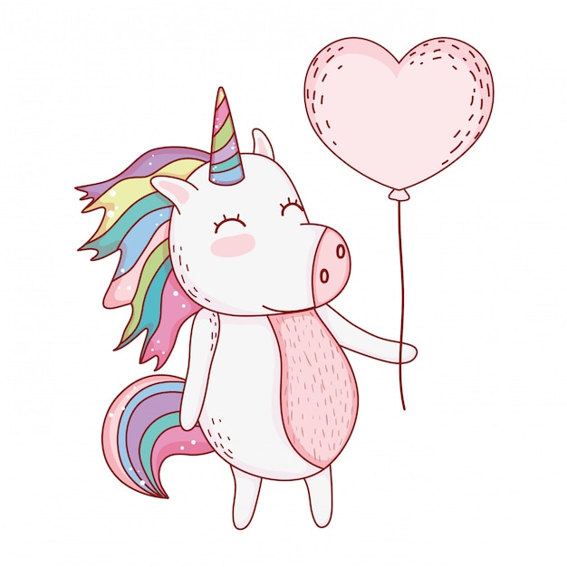 Unicorn with balloon cartoon