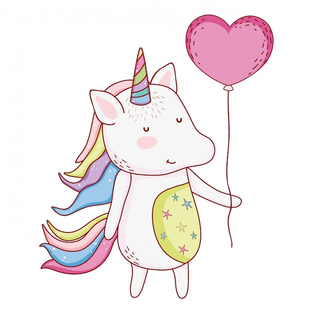 Unicorn with balloon cartoon