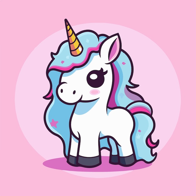 Vector a unicorn with blue hair and blue eyes is standing in a circle.