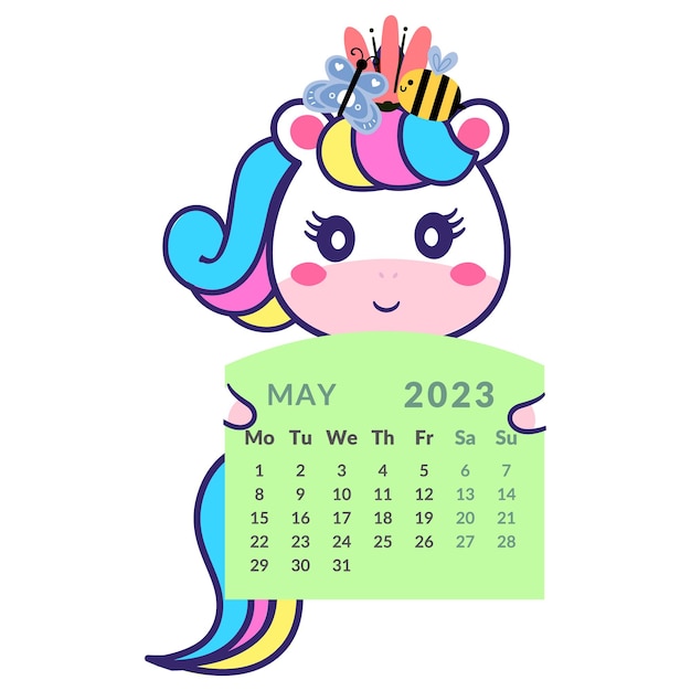 Unicorno con mese di calendario maggio